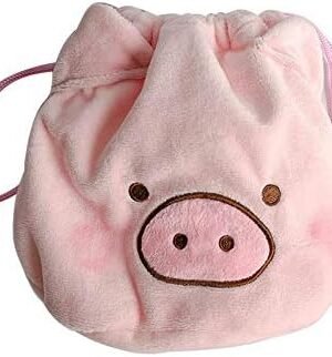 AKOAK 1 Pack Cute Fluffy Piglet Makeup Bag, Drawstring Tote Bag, Portable Travel Makeup Bag Storage Organizer