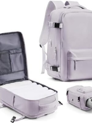 41z2lZPqD1L._AC_.jpg VECAVE Large Travel Backpack,Airline Approved Carry On Backpack for Women Waterproof 15.6 Inch Laptop Backpack with Shoe Compartment Casual Daypack Backpacks Purple