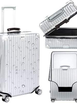51AQ96oaHDL._AC_.jpg Veki Clear Suitcase Cover PVC Protector with Zip, Waterproof Transparent Luggage Cover Protective Bag, for Plastic Trolley Case Cover Protect Suitcases from Scratch for Travel Accessories (20inch)