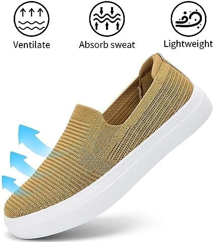 konhill Loafers for Women Slip on Walking Shoes Knit Breathable Tennis Work Comfortable Casual Fashion Sneakers