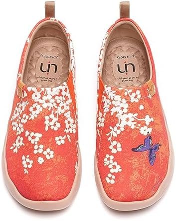 UIN Women's Fashion Floral Art Sneaker Painted Canvas Slip-On Ladies Travel Shoes