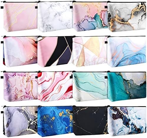 Dunzy 16 Pieces Makeup Bags Bulk Waterproof Cosmetic Bags Roomy Zipper Pouch Travel Toiletry Pouch Portable Organizer Accessory Resistant Storage Purse for Women Men Gifts (Marble Style)
