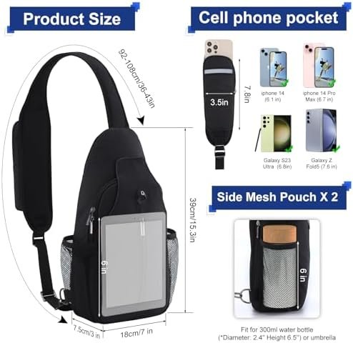 Sling Bag for Men Women Crossbody Backpack with Phone Holder on Reversible Strap RFID Blocking Chest Bag for Travel Hiking