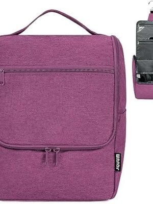 WANDF Hanging Toiletry Bags for Full Size Toiletries Travel Makeup Bag Cosmetic Organizer Shower Bathroom Bag for Women(Purple)