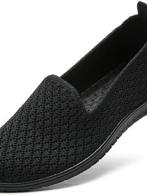 BABUDOG Women’s Mesh Flats Shoes Breathable Slip on Shoes Casual Black and White Flats Comfortable Walking Shoes