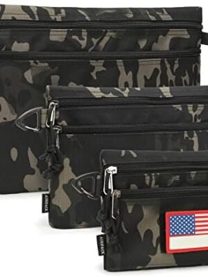 ATRIPACK Tactical Carry On Zipper Pouch, Toiletry Bag Packing Sack Cosmetic Kit Makeup Digital Bag Tool for Men Women Kids, Travel, Office,School(3 PCS-Camo Black,Small+Medium+Large)