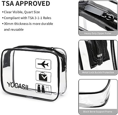 YOCASII 2pcs TSA Approved Toiletry Bag, Quart Size Travel Bag TSA Approved, Clear Toiletry Bags for Traveling, Reusable Clear Travel Bags for Toiletries, Travel Toiletry Bag for Men and Women