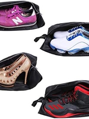 YAMIU Travel Shoe Bags Set of 4 Waterproof Nylon with Zipper for Men & Women, Black