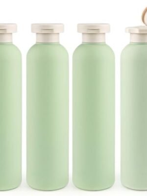 Wresty 4 Pcs Empty Green Squeeze Bottles With Flip Cap Refillable Plastic Travel Bottles Refillable Containers for Cream Lotion Shampoo Conditioner And More (260ml/8.7oz)