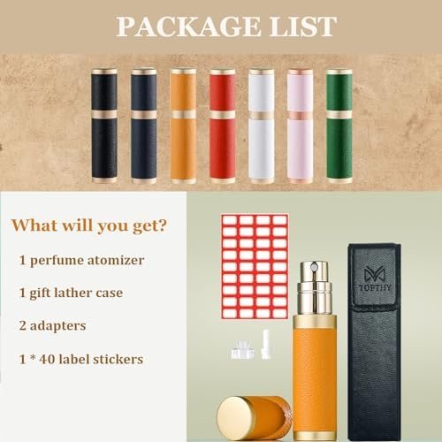 TOPTHY Perfume Travel Refillable Bottle Portable Cologne Sprayer Pocket Fragrance Atomizer 5ml with Leather Case for Men Women (Black)