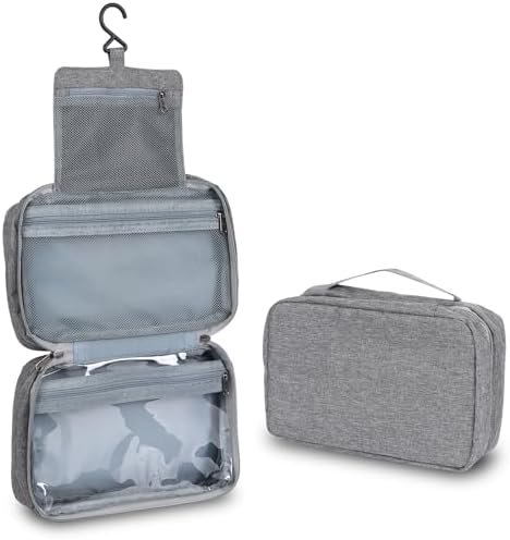 Vinonzi Travel Toiletry Bag, Hanging Makeup Organizer Storage Bag, Portable Mens Handheld Folding Waterproof Cosmetic Toiletry Bag for Toiletries Accessories (Grey)