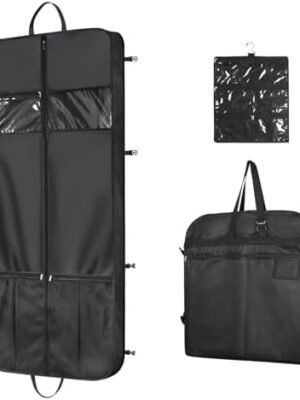 Zilink 60” Travel Garment Bags for Hanging Clothes Waterproof Long Garment Bags for Dresses with Accessory Pouch Suit Travel Bags with Adjustable Handles and Buckles for Suit Tuxedos Dresses Gowns