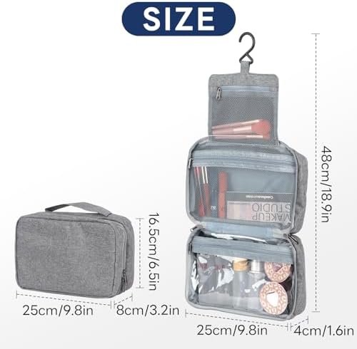Vinonzi Travel Toiletry Bag, Hanging Makeup Organizer Storage Bag, Portable Mens Handheld Folding Waterproof Cosmetic Toiletry Bag for Toiletries Accessories (Grey)