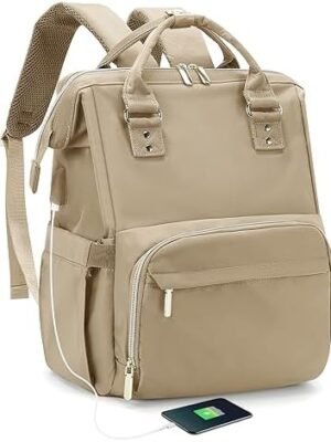 winspansy Travel Laptop Backpack for Women Men, Aesthetic Personal Item Size Carry on Backpack, Weekender College Casual Daypack Work Backpack Purse Waterproof Nurse Bag Fits 15.6 Inch Laptop, Khaki