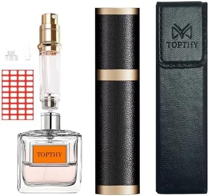 TOPTHY Perfume Travel Refillable Bottle Portable Cologne Sprayer Pocket Fragrance Atomizer 5ml with Leather Case for Men Women (Black)