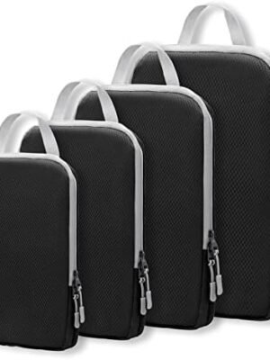 WOOMADA Compression Packing Cubes for Suitcases Travel Essentials 4 Set Expandable Travel Bags Organizer for Luggage(black)