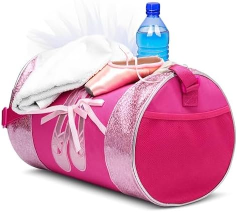 Water-resistance Dance Ballet Slippers Duffel Bag, Kids Travel Bag with Adjustable Carry On Pouch, Dance Accessories For Girls, Teens (Hot Pink/Pink)