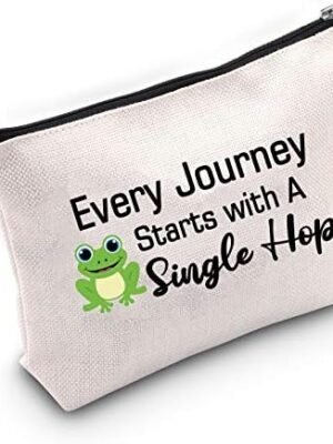 TSOTMO Every Journey Starts with A Single Hop Makeup Bag Frog Lover Gifts Travel Quote Motivational Gift Graduation Student Gift (Single Hop)