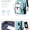 LOVEVOOK Travel Laptop Backpack Waterproof Anti Theft Backpack with Lock and USB Charging Port Large Computer Business Backpack for Women College Backpack (17 inch,Paleturquoise & White