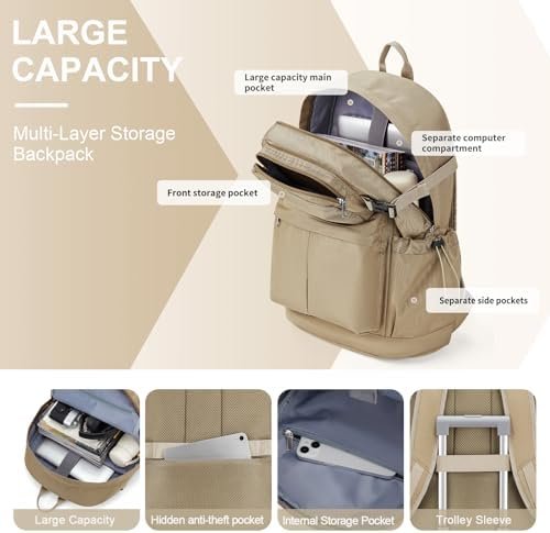 WEPOET Laptop Backpack For Men Simple College Backpack Lightweight Travel Backpack For Traveling On Airplane Casual Daypack Carry On Backpack(Khaki)