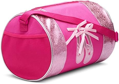 Water-resistance Dance Ballet Slippers Duffel Bag, Kids Travel Bag with Adjustable Carry On Pouch, Dance Accessories For Girls, Teens (Hot Pink/Pink)