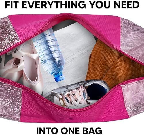 Water-resistance Dance Ballet Slippers Duffel Bag, Kids Travel Bag with Adjustable Carry On Pouch, Dance Accessories For Girls, Teens (Hot Pink/Pink)