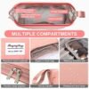 Large Travel Makeup Bag, Double Layer Cosmetic Bag for Women, Portable Toiletry Bags with Zipper Pouch, Make Up Storage Case Organizer for Toiletries & Brushes (Pink)
