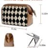 LOLDREAM Portable Clutch Checkered Makeup Bag,Large Capacity Travel Cosmetic Bag,PU Leather Waterproof Toiletry Bag,Electronics Accessories Organizer,Wide Open Pouch for Women(Black)