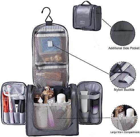 NHKRTE Hanging Toiletry Bag, Travel Toiletry Bag for Men and Women, Waterproof Hygiene Bag with Metal Hook for Toiletries, Makeup, Cosmetics