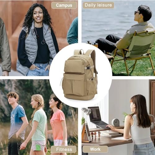 WEPOET Laptop Backpack For Men Simple College Backpack Lightweight Travel Backpack For Traveling On Airplane Casual Daypack Carry On Backpack(Khaki)