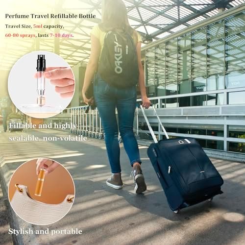 TOPTHY Perfume Travel Refillable Bottle Portable Cologne Sprayer Pocket Fragrance Atomizer 5ml with Leather Case for Men Women (Black)