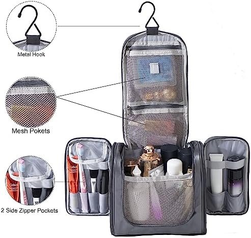 NHKRTE Hanging Toiletry Bag, Travel Toiletry Bag for Men and Women, Waterproof Hygiene Bag with Metal Hook for Toiletries, Makeup, Cosmetics
