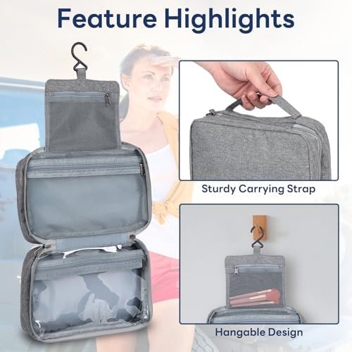 Vinonzi Travel Toiletry Bag, Hanging Makeup Organizer Storage Bag, Portable Mens Handheld Folding Waterproof Cosmetic Toiletry Bag for Toiletries Accessories (Grey)