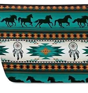 TSVAGA Turquoise Aztec Horse Pattern Cosmetic Bag for Women Travel Fashion Makeup Organizer Hanging Bag Toiletry Makeup Brushes Organizer Portable Travel Bag Artist Storage Bag