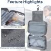Vinonzi Travel Toiletry Bag, Hanging Makeup Organizer Storage Bag, Portable Mens Handheld Folding Waterproof Cosmetic Toiletry Bag for Toiletries Accessories (Grey)