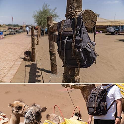 51NibujKgaL._AC_.jpg WAY ONE Premium Canvas and Leather Backpack Men Vintage Carry on Knapsack Rucksack Travel Laptop Backpacks Brown and Grey