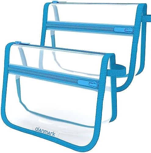 Olanmark 2 Pack TSA Approved Toiletry Bag - Quart Size Travel Bag for Toiletries - Reusable Clear Bag for Liquids - 311 Compliant Airplane Bag Blue