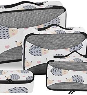 Seamless Cute Hedgehog Animal Pattern Travel Organizer Packing Cube Set of 4 Pcs, Luggage Organizer Suitcase Storage Bag for Travel Business Camping Hiking Accessory