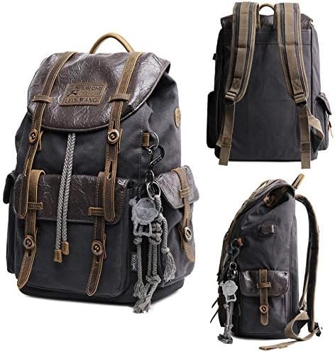 51i2PDpgZ5L._AC_.jpg WAY ONE Premium Canvas and Leather Backpack Men Vintage Carry on Knapsack Rucksack Travel Laptop Backpacks Brown and Grey