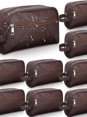 9 Pcs Toiletry Bag for Men Water Resistant Shaving Bag Mens Shaving Kit Travel Bag for Men Room Toiletries Accessories Organizer Door Essentials (Brown)