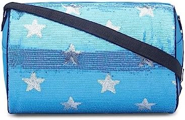 Girls Dance Duffle Bag with Sequin Stars, Kids Travel Bag with Adjustable Carry On and Handy Pouch, Gymnastics Bag, Dance Accessories For Girls - Turquise