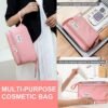 Large Travel Makeup Bag, Double Layer Cosmetic Bag for Women, Portable Toiletry Bags with Zipper Pouch, Make Up Storage Case Organizer for Toiletries & Brushes (Pink)