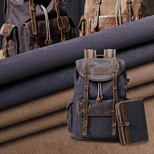 61dNTo6vn6L._AC_.jpg WAY ONE Premium Canvas and Leather Backpack Men Vintage Carry on Knapsack Rucksack Travel Laptop Backpacks Brown and Grey