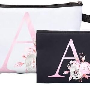 A-Z Personalized Makeup Bag with Initials Letters,Lightweight and Foldable Cosmetic Bag for Makeup Travel, Birthday Gifts for Women Mom,Best Friend,Bride Bridesmaid (A)