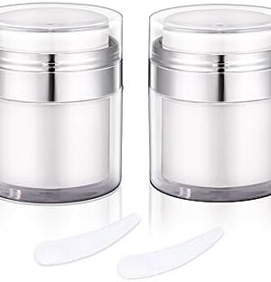 2 Pack Travel Moisturizer Containers, 1 oz Airless Pump Jars, Refillable Face Skincare Container, Pump Container for Lotion and Face Cream(White)