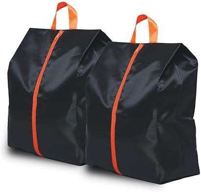 Pack of 2 TEAM FIDELIS Water Resistant, Durable Travel Shoe Bags, 100% Recycled Shoe Storage Organizer Shoe Pouch with Zipper, for Men and Women (Black)