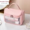 Travel Toiletry Bag for Women Girls, Large Capacity Durable & Leak Resistant Toiletry Storage Bag, Translucent Waterproof Makeup Cosmetic Organizer Bag for Travelling Accessories (Pink)