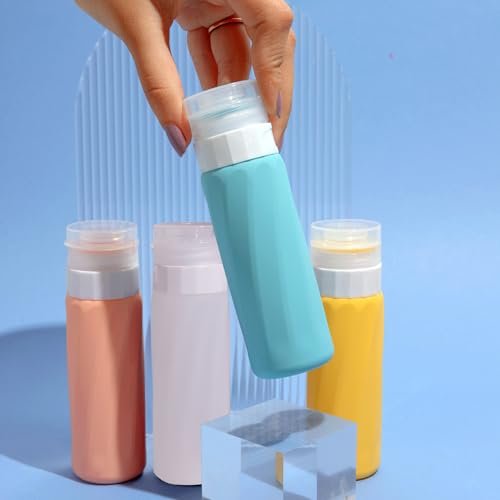 Travel Bottles for Toiletries, TSA Approved, Refillable Liquid Silicone Squeezable Bottle for Shampoo Conditioner Lotion, Clear Toiletry Bag, Leak Proof Containers 4PACK Pink