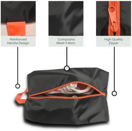 Pack of 2 TEAM FIDELIS Water Resistant, Durable Travel Shoe Bags, 100% Recycled Shoe Storage Organizer Shoe Pouch with Zipper, for Men and Women (Black)