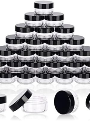 5 Gram Sample Containers with Lids, 100 Count 5ML Sample Jars, Empty Cosmetic Containers with Lids, Small Makeup Travel Containers for Glitter, Lotion, Cream, Beads, with Labels, Mini Spatulas